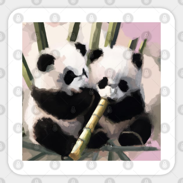 Baby Panda Bears eating bamboo Sticker by Cotton Candy Art